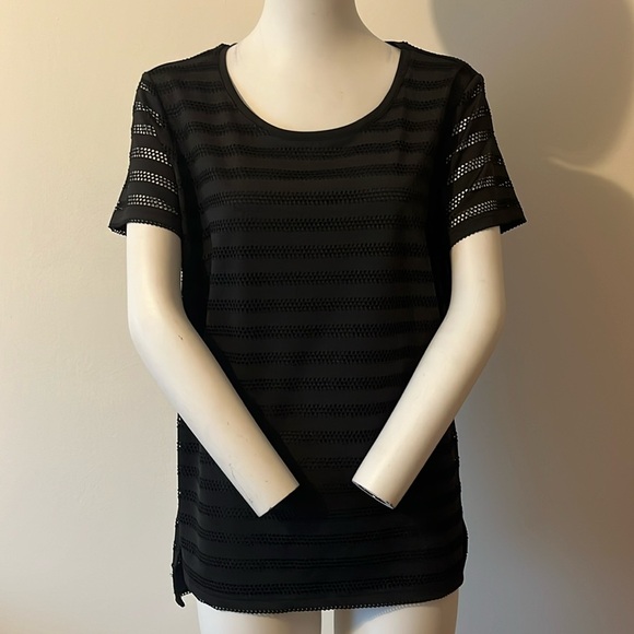 eci New York Black Black Short Sleeves Blouse Size L - Picture 1 of 10